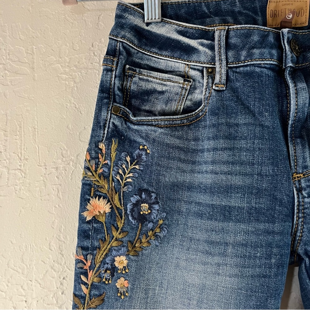 DRIFTWOOD Blue Embroidered Bootcut Jeans with Floral Accent - Picture 7 of 16
